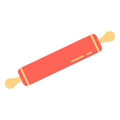 Red Rolling Pin: A flat vector illustration of a red rolling pin with yellow handles, isolated against a transparent background. Perfect for culinary, baking, kitchen.