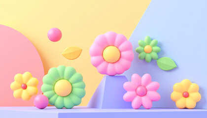 Pastel Flower Bloom A Playful 3D Floral Arrangement