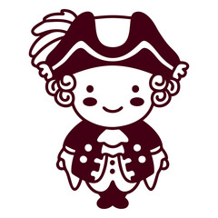 Smiling Cartoon Pirate Captain: A charming cartoon pirate captain with a whimsical smile, a feathered tricorn hat, and a distinguished jacket, is ready for adventure on the high seas.