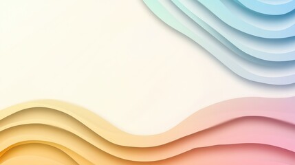 Abstract pastel background with layered paper shapes creating a smooth transition of colors from pale yellow to soft pink, blue, and cream tones for various design uses.