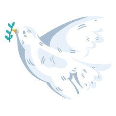 Obraz premium Dove of Peace in Flight: A stylized illustration of a white dove carrying an olive branch, symbolizing peace, hope, and new beginnings. The design is minimalist and evokes a sense of serenity.