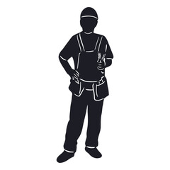 Craftsman Silhouette: A strong silhouette of a craftsman, hands on hips, tools at his side, projects confidence and expertise. This minimalist vector illustration is perfect for construction, DIY.