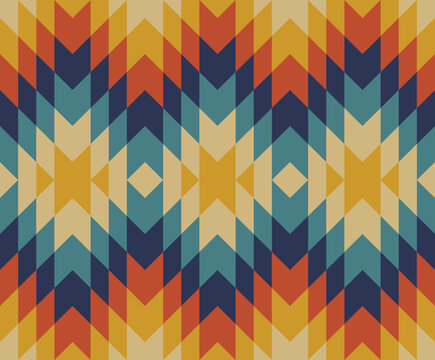 Southwestern Navajo geometric stripes pattern. Colorful Aztec southwest geometric shape seamless pattern rustic bohemian style. 