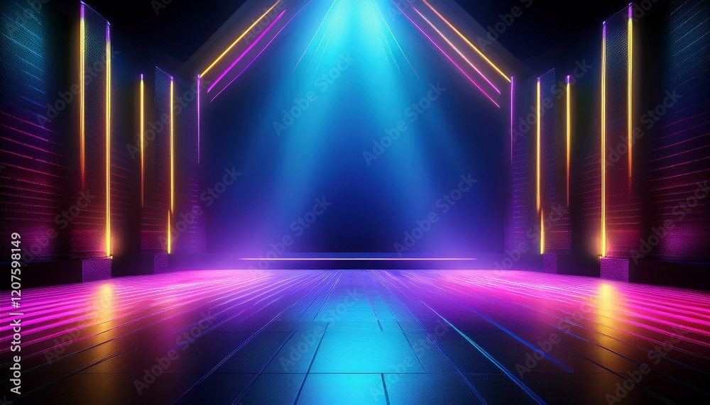 Poster background of empty show scene. empty dark modern abstract neon background. generated image