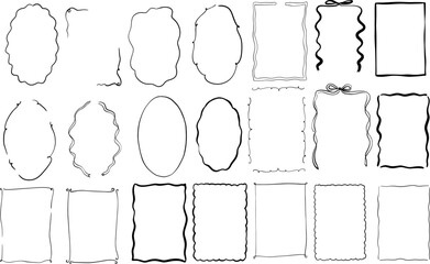 Hand drawn whimsical illustrations in coquette style. Set of ribbon bow frames doodle line art. Perfect for invitation, posters, menu, valentines day greeting cards. 