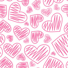 Retro Valentine's Day romantic seamless pattern with cute cartoon hearts. Love background for february 14