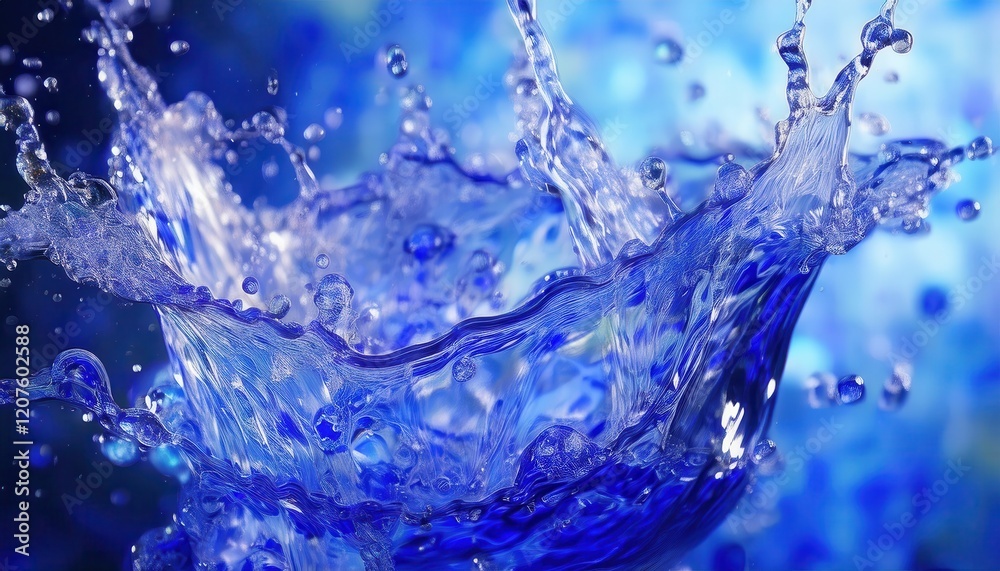 Leinwandbilder vivid close-up of a dynamic blue water splash with crystal-clear droplets and ripples, ideal for des