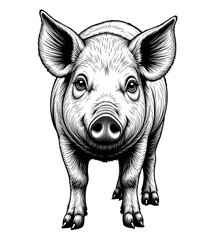 Fototapeta premium Front view of a pig sketch with transparent background