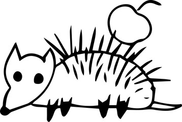 cute funny hedgehog with rare needles and an apple on his back