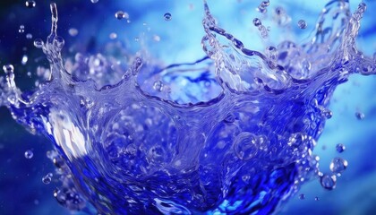 vivid close-up of a dynamic blue water splash with crystal-clear droplets and ripples, ideal for design background and creative concepts

