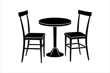 A table and chair silhouette vector illustration. Silhouettes Chairs and Table. Interior of the cafe. Vector Black Illustration Isolated On White Background.