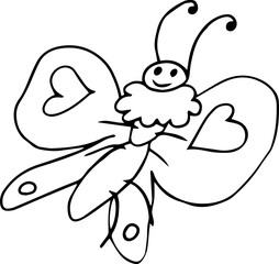 happy smiling flying butterfly with hearts on its wings