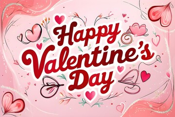 Happy Valentine's Day script font design with hearts and balloons pattern. Romantic love wallpaper banner. Quotes, phrases and greetings. Vector illustration.