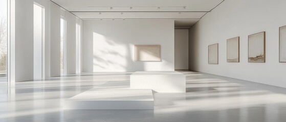 Obraz premium Modern Minimalist Art Gallery Interior with Sunlight