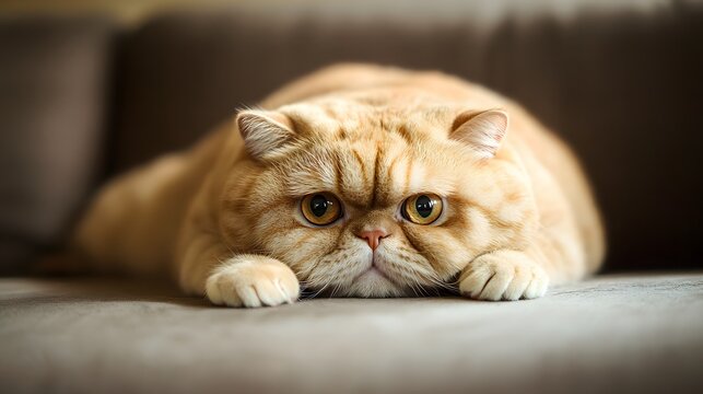 Adorable Ginger Cat Peeking Over a Cushion / クッションから覗く可愛い茶トラ猫