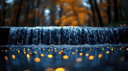 Obraz premium Enchanted Waterfall: Autumnal Serenity in the Forest
