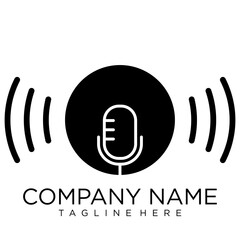 Mic podcast logo icon sound wave technology, vector abstract logo