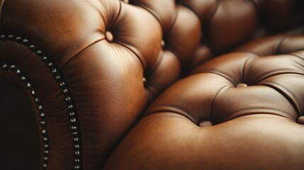 Obraz premium Luxury Brown Leather Chesterfield Sofa Texture