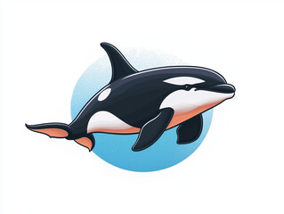 Fototapeta premium graceful orca illustration swimming in blue background, showcasing its distinctive black and white coloration. This aquatic animal embodies beauty of marine life