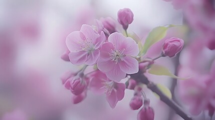 Obraz premium Delicate Pink Blossoms on a Branch in Spring