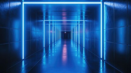 Fototapeta premium Neon Lights Corridor: Futuristic Blue and Pink Glowing Tunnel
