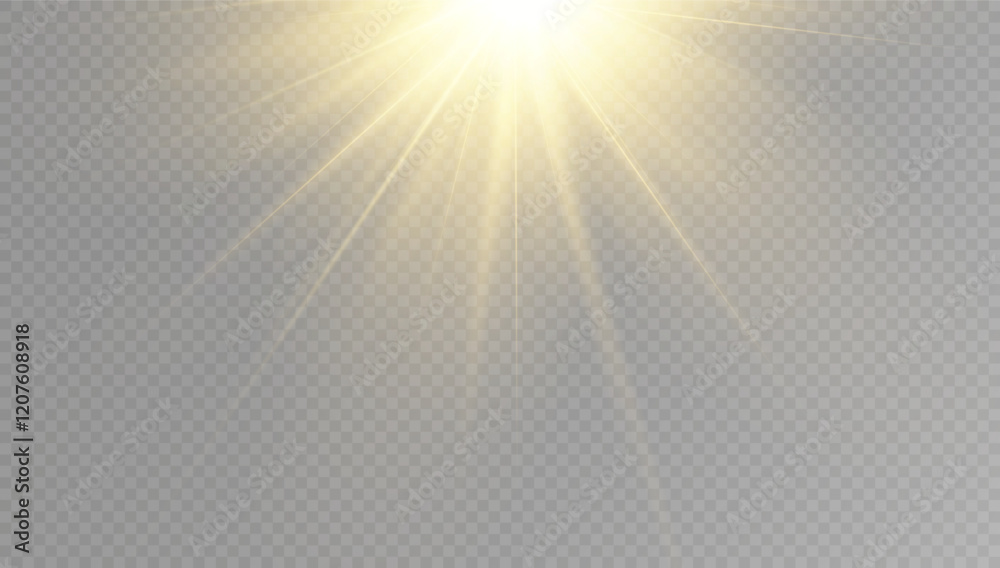 Poster Light effect on a transparent background. Special lens flare effect. Bright beam of light.Yellow light.Vector	
