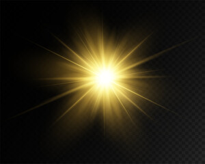 Light effect on a transparent background. Special lens flare effect. Bright beam of light.Yellow light.Vector	