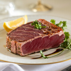 Fototapeta premium Tuna steak with salad
