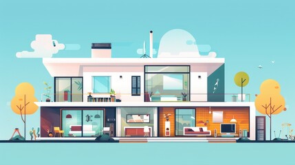 Fototapeta premium Contemporary Two-Story House Illustration