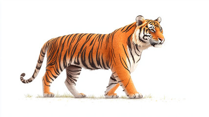 Obraz premium majestic tiger walking gracefully, showcasing its vibrant orange fur and striking black stripes. This wild animal embodies strength and beauty in its natural habitat