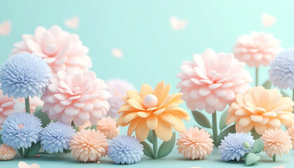 Pastel Flower Garden Delicate Blooms in a Whimsical Scene