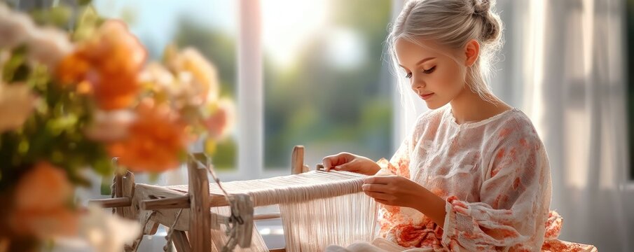 Discover the artistry of traditional weaving A young artisan skillfully uses an antique loom, showcasing local tourism experiences and cultural traditions Explore the rich heritage and craftsmanship