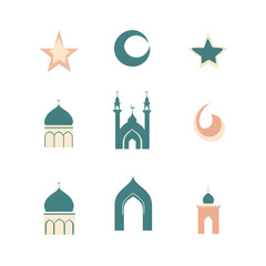 Obraz premium A set of icons a minimalist ramadhan and Eid_Al-Fitr