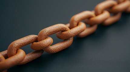 Obraz premium Cybersecurity network prevention concept, Close-up view of a textured metal chain link against a dark background.