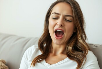 Portrait of a yawning woman in a relaxed pose