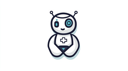 Fototapeta premium simple friendly cartoon robot with a plus symbol on its chest suggesting medical or healthcare themes Clean lines minimalist design white and light blue colors