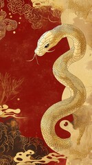 Fototapeta premium chinese new year. flat vector banner with a gold snake. 