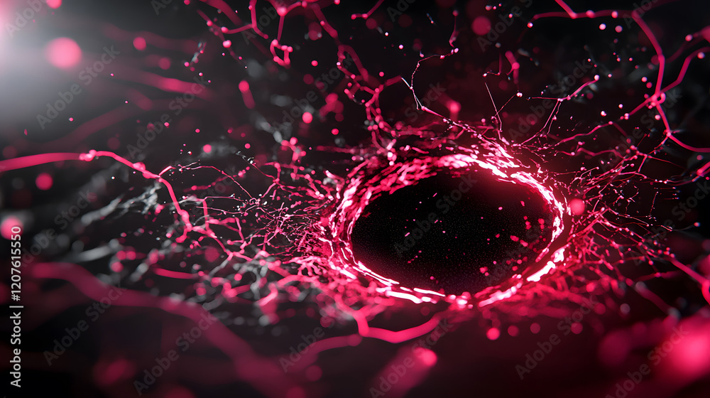 Aufkleber abstract image showcasing a dark center surrounded by intricate, glowing red and pink strands, creat