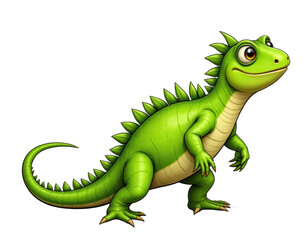 Fototapeta premium Green cartoon dinosaur with spiky back and tail on transparent background