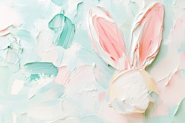 This Easter card showcases abstract bunny ears painted in soft blush, cream, and mint green hues. The clean background offers space for personalized messages, creating a charming festive feel
