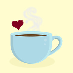 A cup of hot coffee with heart