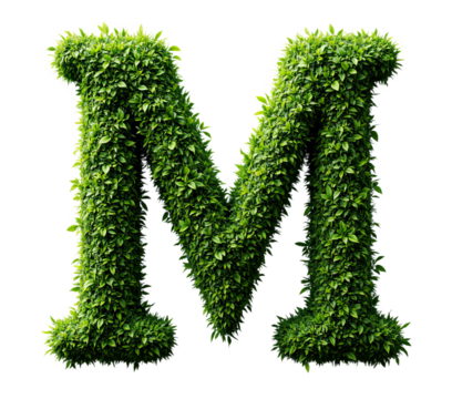 Green leafy letter M on transparent background