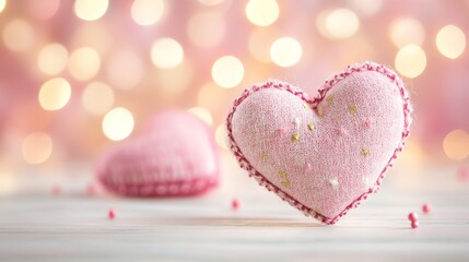 Obraz premium Pink Hearts, Bokeh Lights, Valentine's Day