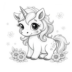 Unicorn, coloring page, grayscale coloring pages Art & Illustration