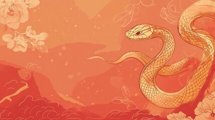 Obraz premium flat vector banner with a gold snake. chinese new year
