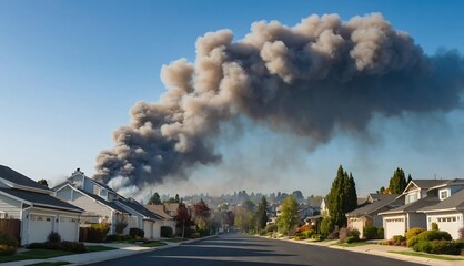 Street with Houses capturing the Tension of  Fire smoke in the city,