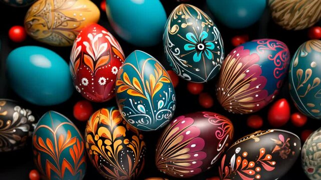 Hand painted colorful stacked easter eggs wallpaper. Video, 4k, hd format, motion, movement, slow motion. Easter video background.
