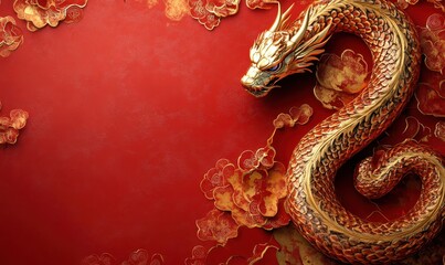 Happy chinese new year of the snake 2025 festive banner with gold snakes, flowers