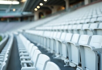 White tribunes. seats of tribune on sport stadium. empty outdoor arena. concept of fans. chairs for audience. cultural environment concept. color and symmetry. empty seats. modern stadium
