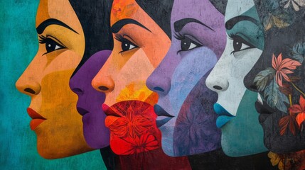 Colorful Mural of Diverse Women's Faces